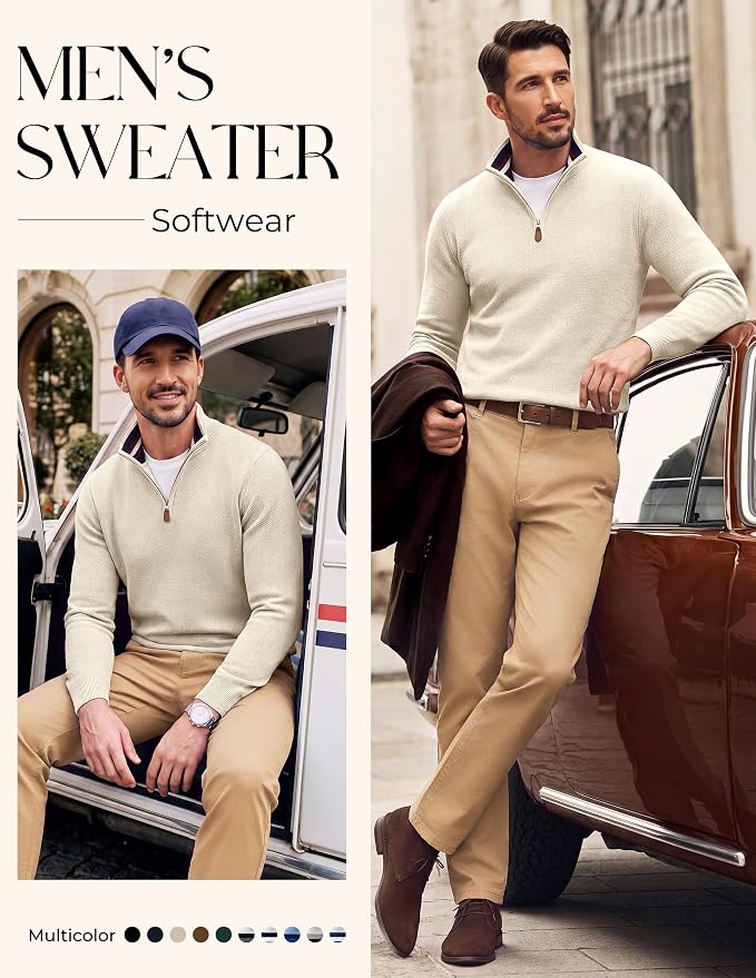 Men's Quarter Zip Pullover Sweater Casual Knit Top