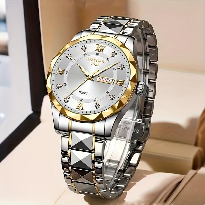 1pc Men's Elegant Watch with Date Display, Stylish Stainless Steel Strap, Quartz Movement Dress Watch, Suitable for Formal and Casual Attire - The Ideal Gift for Him