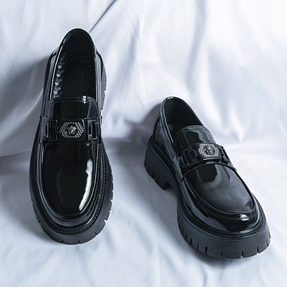 Men'S Black Soft Patent Platform Chunky Heel Loafers Fashion Tassel Business Casual Formal Work Shoes Non-Slip Lug Sole Slip-On Penny Loafers