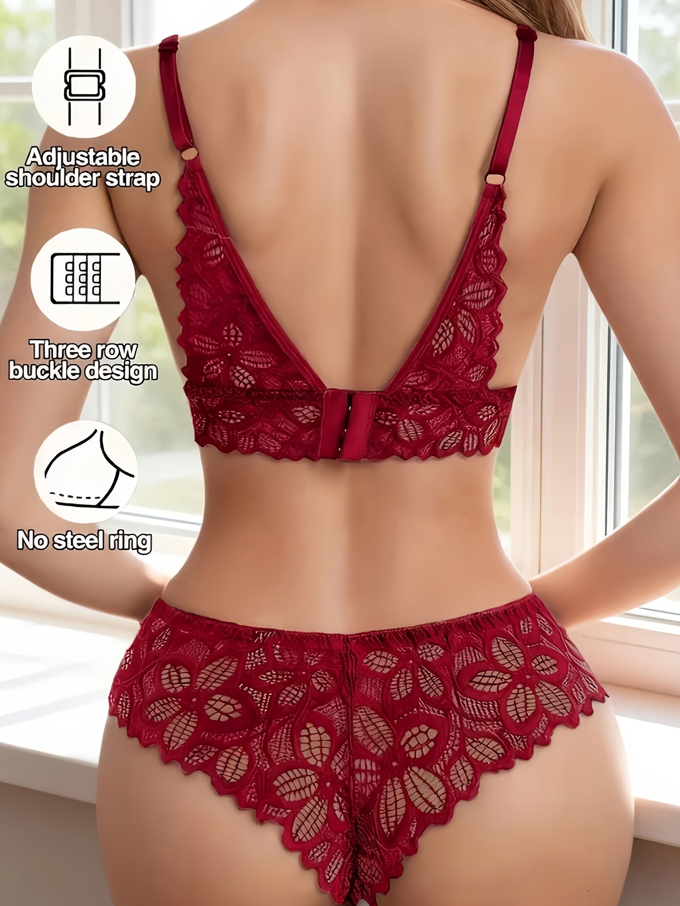 Women's Floral Lace Wireless Bra & Panty Set, Comfortable Fit