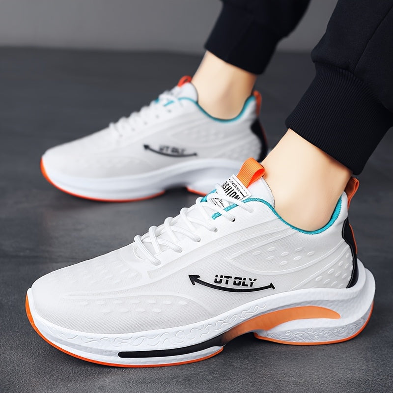 Men'S High-Top Lace-Up Athletic Sneakers - Breathable Fabric, PVC Sole, EVA Insole, Stylish Blue  White Design for Casual and Outdoor Activities, Everyday Sneakers   Sporty Casual Shoes   Durable PVC Sole