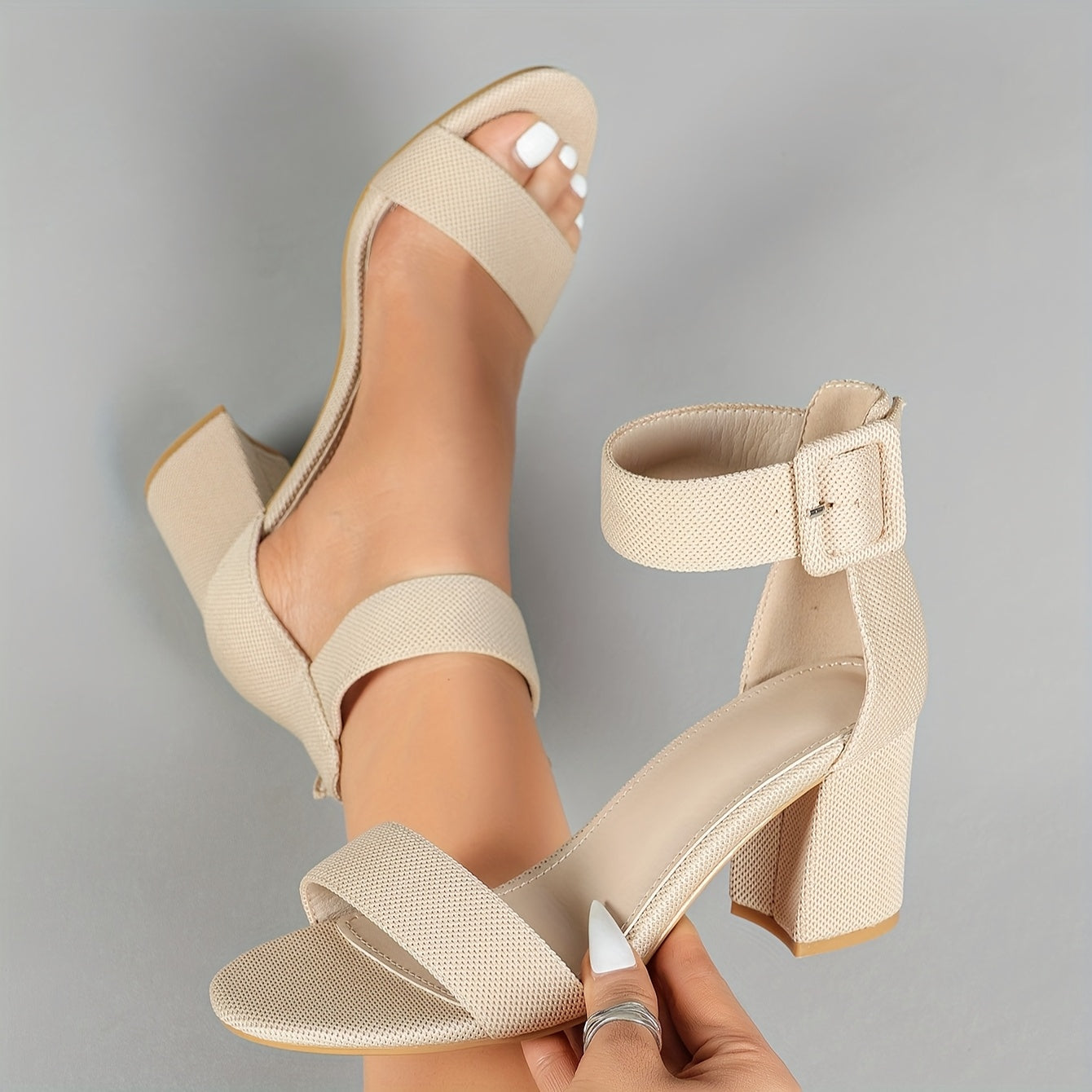 Women's Open Toe High Block Heel Sandals with Adjustable Ankle Strap