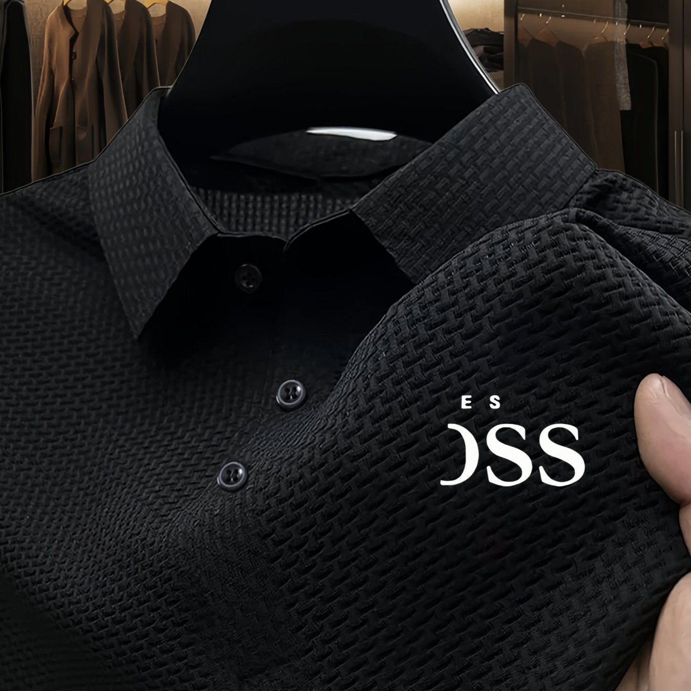 Men'S Summer Short Sleeve Polo Shirt, Soft Logo Fabric, Breathable Lightweight Casual Business Casual, Geometric Pattern, Lapel Collar, Medium Stretch, Regular Fit, Button Detail, Outdoor and Office Wear, Comfortable Everyday - ayq