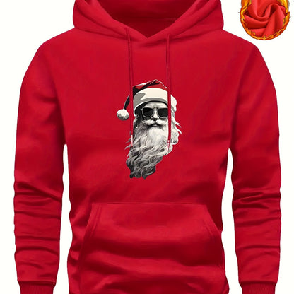 Men'S Heavyweight Hooded Sweatshirt with Santa Claus & Santa Hat Print - Thick Winter Pullover, Long Sleeve Hooded Sweater for Christmas, Halloween, New Year'S - Cozy Cold Weather Clothing For Men, Couples, Family - Ideal Hol