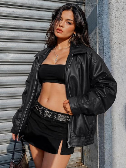 Women's Oversized Faux Leather Jacket for Fall & Winter