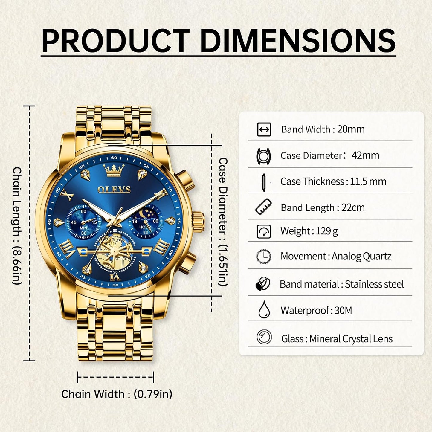 OLEVS Men’s Luxury Stainless Steel Dress Watch with Chronograph
