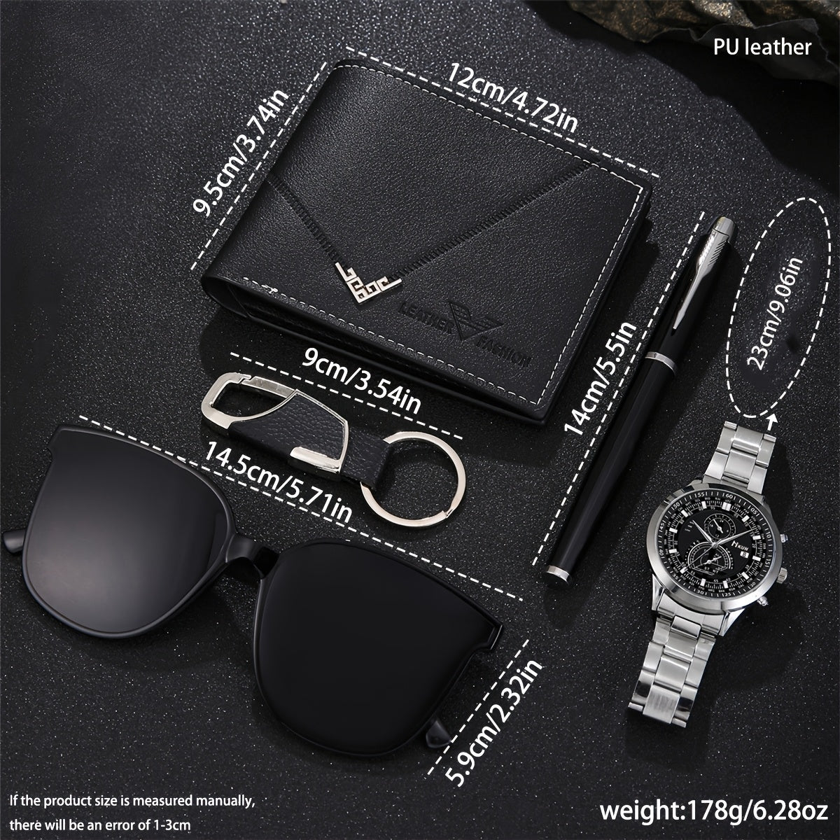 A Set of 5 Stylish And Luxurious Men'S Business Casual Watches, Along with Elegant Glasses, a Wallet, And a Pen Keychain, Makes for The Perfect Gift for Parties And Holidays.