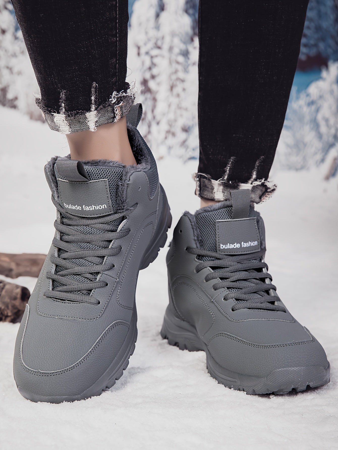 Men'S Mid-Top Winter Snow Boots - Lightweight, Non-Slip, Warm Plush Lining, Durable MD Sole, Black Workwear & Street Style for Outdoor Sports, Hiking, and Daily Leisure, Winter Boots, Hiking Footwear, Sleek Boot Design, Flexi