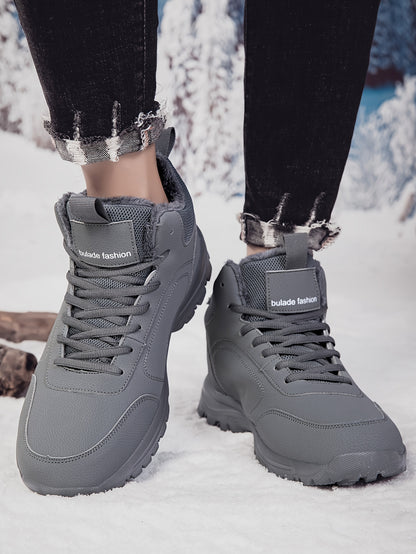 Men'S Mid-Top Winter Snow Boots - Lightweight, Non-Slip, Warm Plush Lining, Durable MD Sole, Black Workwear & Street Style for Outdoor Sports, Hiking, and Daily Leisure, Winter Boots, Hiking Footwear, Sleek Boot Design, Flexi