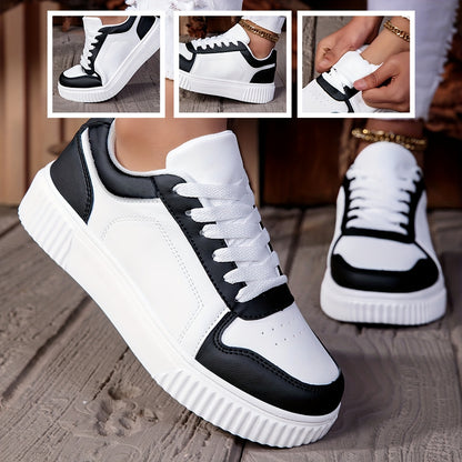Women’s Casual Dual-Tone Low-Top Sneakers with Lace-Up Closure