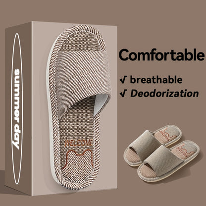 Unisex Cozy Linen Slip-On Slippers with Anti-Slip EVA Sole