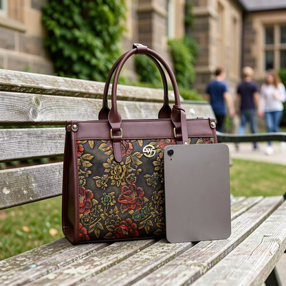 Vintage Floral PU Handbag for Women with Zipper Closure