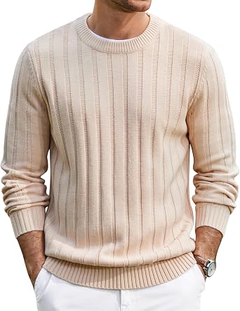 Men's Ribbed Crewneck Pullover Sweater Soft Warm Knit