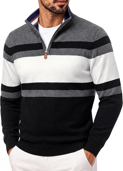 Men's Quarter Zip Pullover Sweater Casual Knit Top
