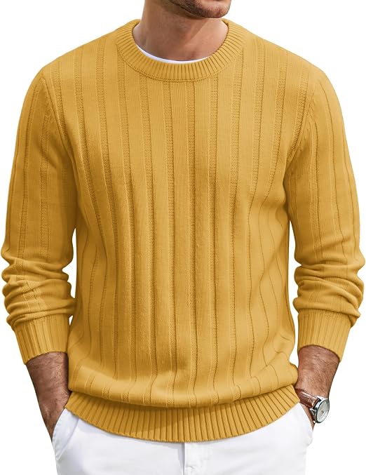 Men's Ribbed Crewneck Pullover Sweater Soft Warm Knit