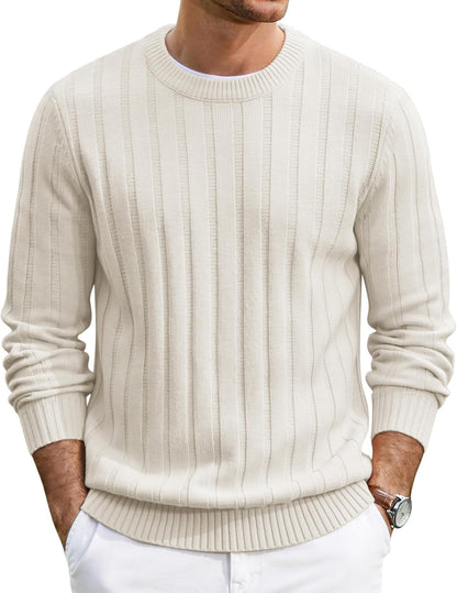 Men's Ribbed Crewneck Pullover Sweater Soft Warm Knit