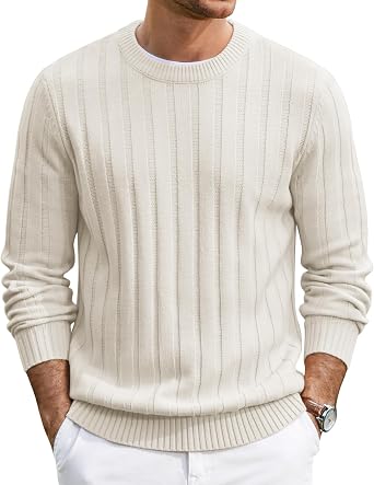Men's Ribbed Crewneck Pullover Sweater Soft Warm Knit