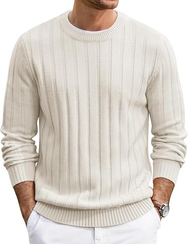 Men's Ribbed Crewneck Pullover Sweater Soft Warm Knit