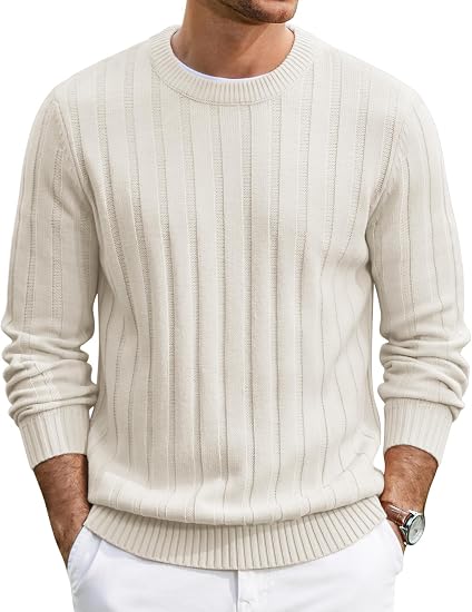 Men's Ribbed Crewneck Pullover Sweater Soft Warm Knit