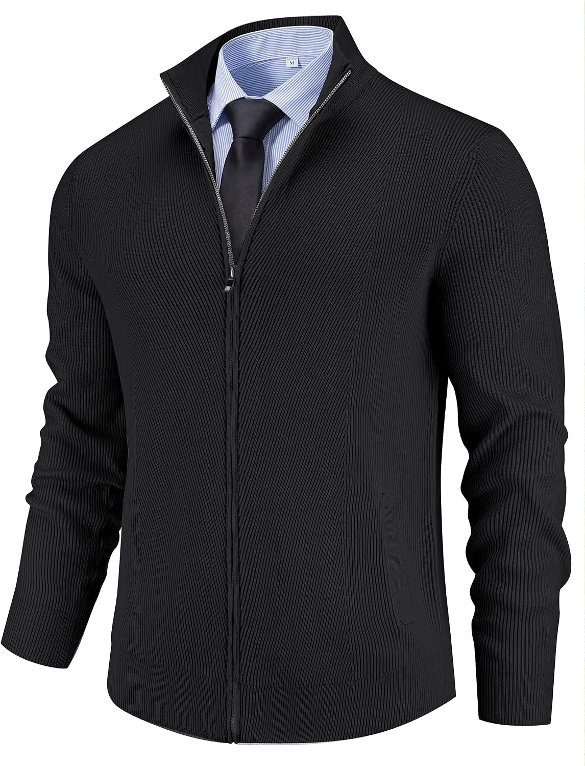Men's Casual Zip-Up Knitted Cardigan Sweater with Stand Collar