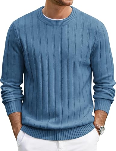 Men's Ribbed Crewneck Pullover Sweater Soft Warm Knit