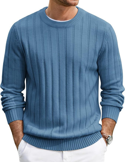 Men's Ribbed Crewneck Pullover Sweater Soft Warm Knit