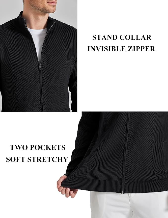Men's Casual Zip-Up Knitted Cardigan Sweater with Stand Collar