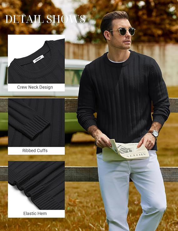 Men's Ribbed Crewneck Pullover Sweater Soft Warm Knit