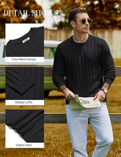 Men's Ribbed Crewneck Pullover Sweater Soft Warm Knit