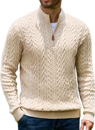 Men’s Quarter Zip Cable Knit Pullover Sweater