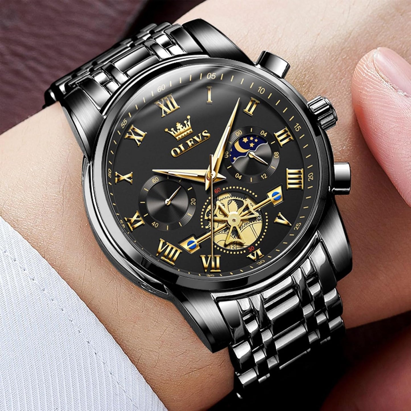 OLEVS Men’s Waterproof Luxury Stainless Steel Big Face Watch