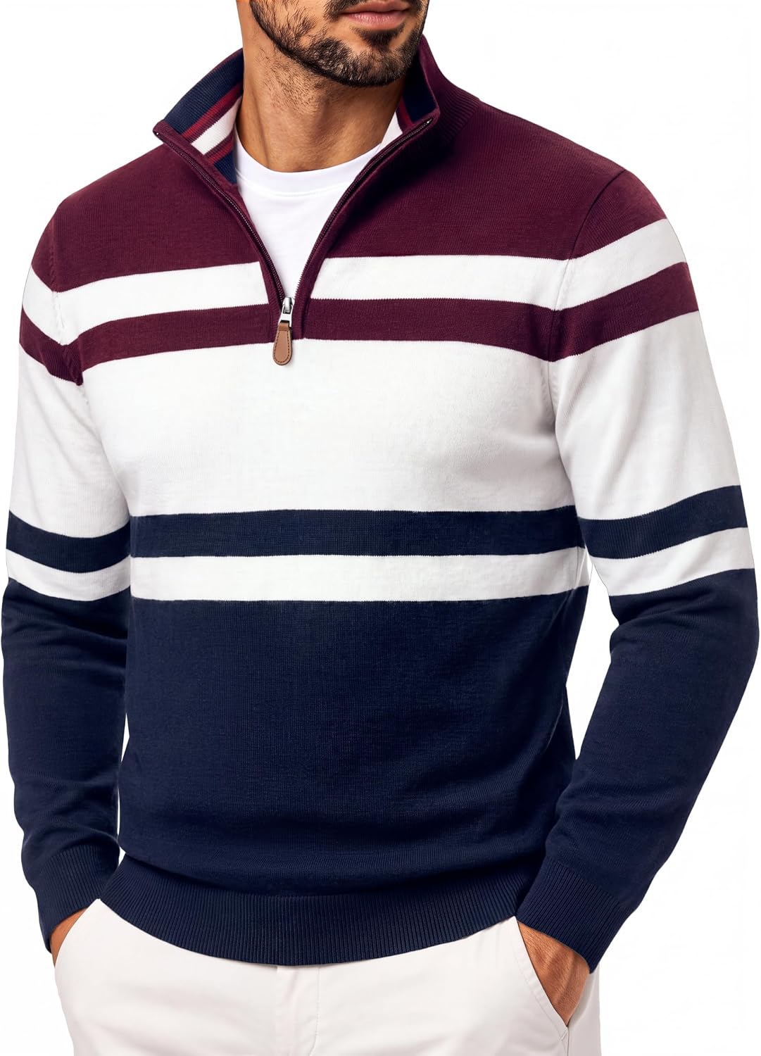 Men's Quarter Zip Pullover Sweater Casual Knit Top