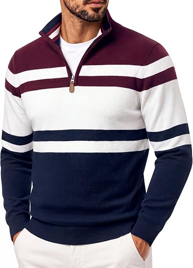 Men's Quarter Zip Pullover Sweater Casual Knit Top