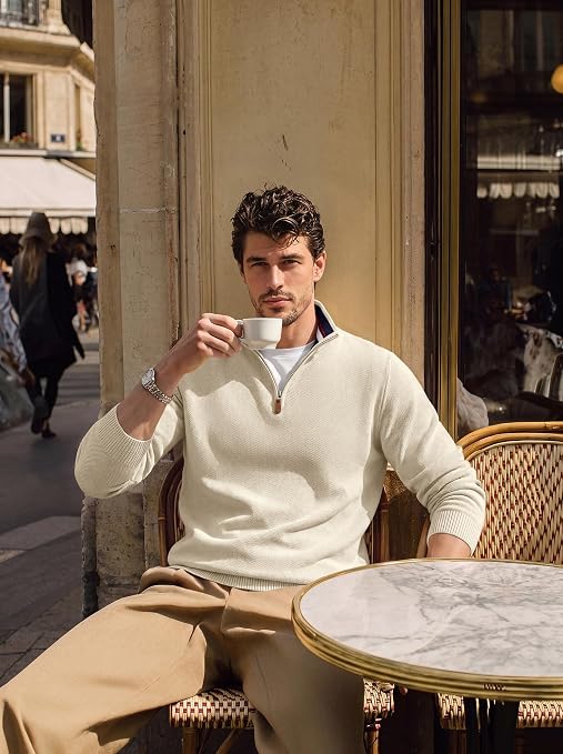 Men's Quarter Zip Pullover Sweater Casual Knit Top