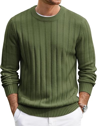 Men's Ribbed Crewneck Pullover Sweater Soft Warm Knit