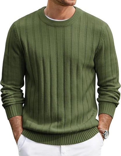 Men's Ribbed Crewneck Pullover Sweater Soft Warm Knit