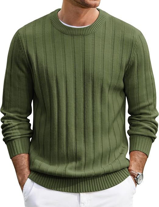 Men's Ribbed Crewneck Pullover Sweater Soft Warm Knit
