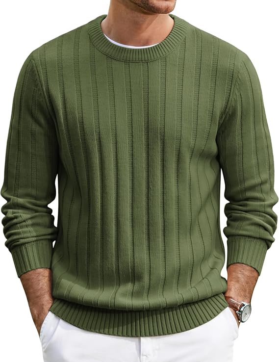 Men's Ribbed Crewneck Pullover Sweater Soft Warm Knit