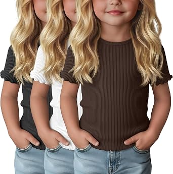 3-Pack Baby Girls Ribbed Cotton Blend T-Shirts