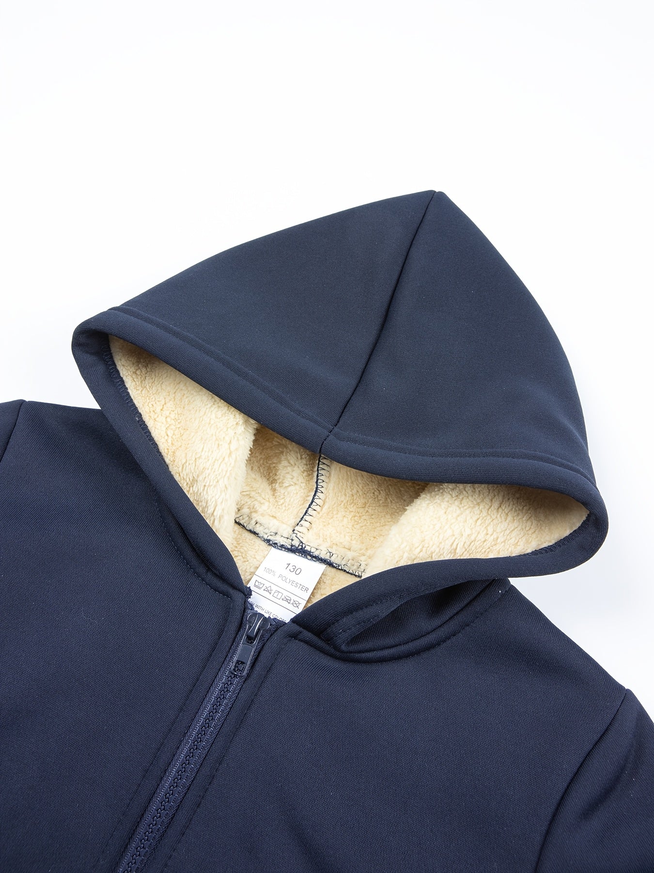 2pcs Boys' Fleece-Lined Hooded Sweatshirt + Casual Pants Set, Solid Color Long-Sleeved Zip-Up Top with Medium Stretch Warm Fabric for Autumn/Winter Season, Perfect for