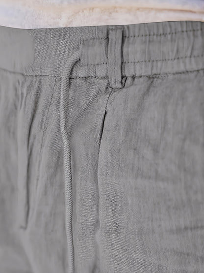 Men'S Casual Linen Drawstring Pants - Comfortable Straight Fit, Lightweight & Breathable for Beach & Outdoor Activities, Beach Casual Wear|Straight Fit Pants|Lightweight Fabric