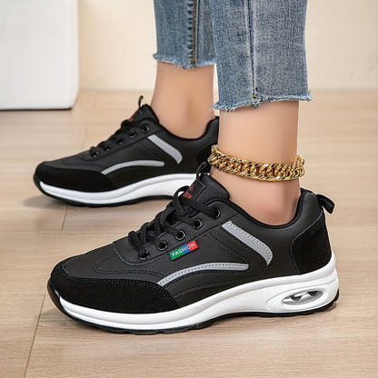 AOPLUS Women's Fashion Sneakers - Lightweight, Comfortable, and Breathable Low-Top Sneakers with Air Cushion Support, White  Blue Design, PU Cover Upper, Fabric Lining, All-Season Wear