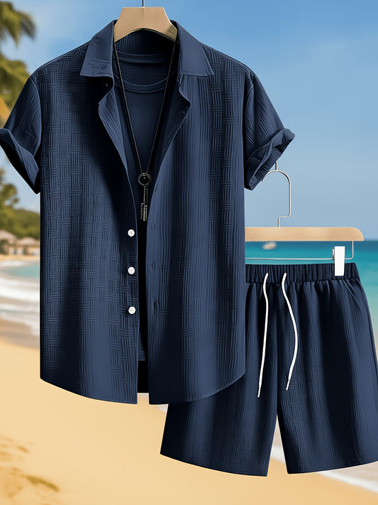 Men's Casual Button-Up Short Sleeve Shirt & Shorts Set