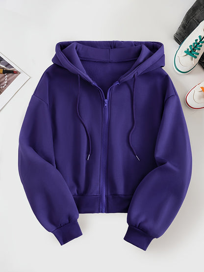 Women's Casual Short Hoodie Jacket with Zipper and Geometric Print
