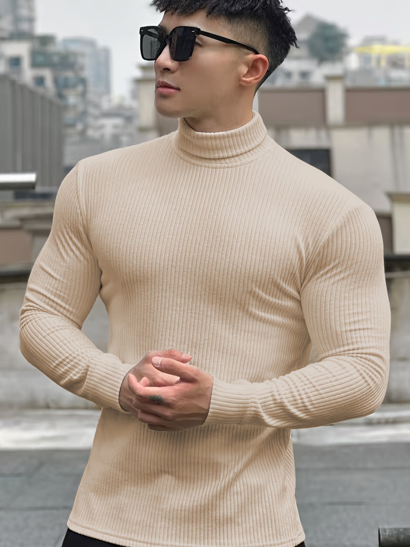 Men'S Long-Sleeve Sweatshirt for Autumn And, Featuring a High Collar, Knitted Design, Casual And Stylish for Outerwear