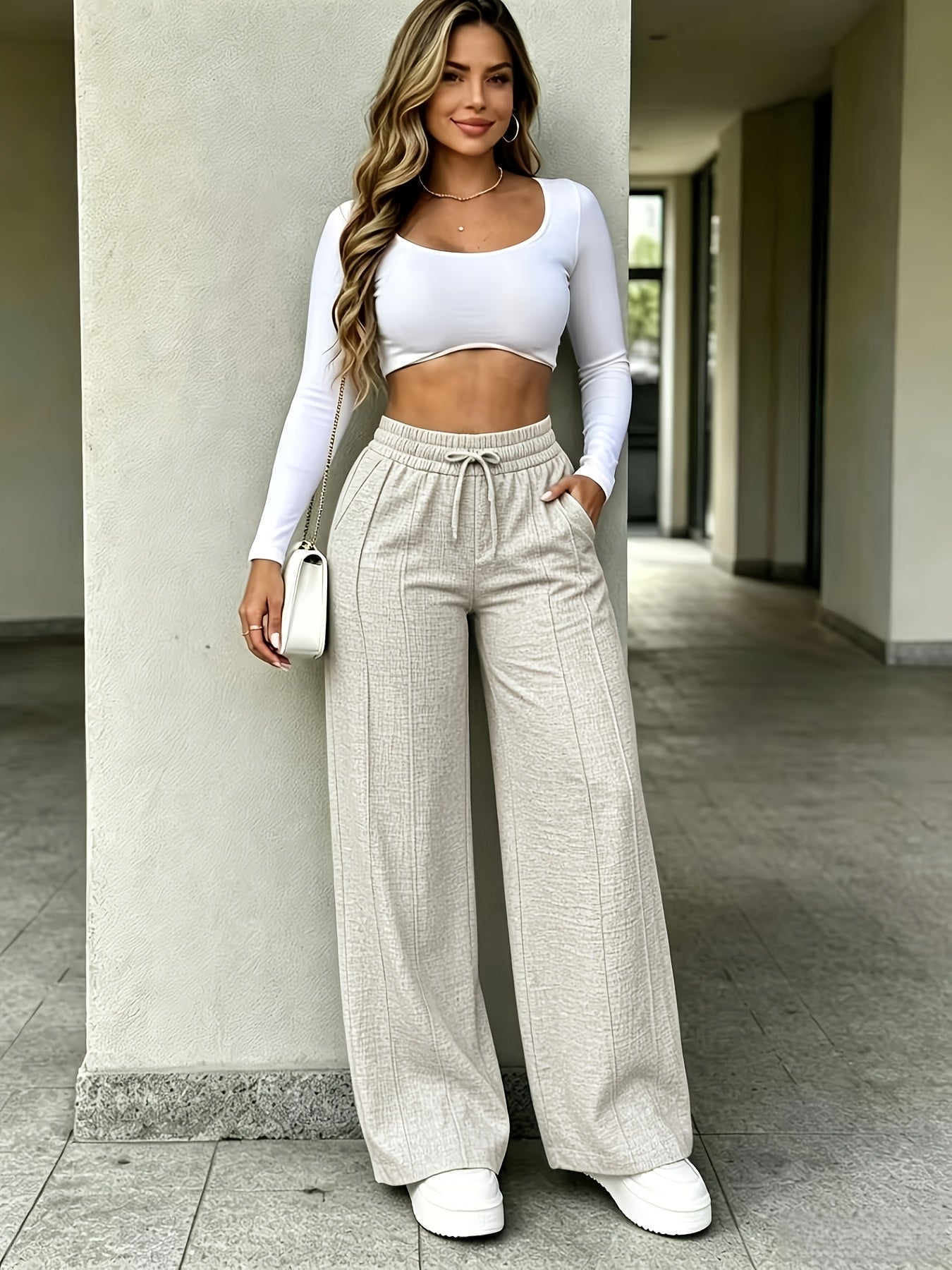 Women's High-Waist Wide-Leg Trousers – Comfortable Straight-Leg Pants
