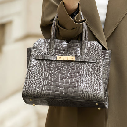 Elegant Crocodile-Pattern Leather Women's Tote & Crossbody Bag
