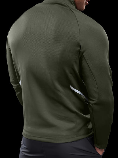 Men'S Slim Fit Quick-Dry Zip-Up Jacket - Lightweight Comfort Fabric, Stand Collar, Long Sleeves for Running & Outdoor Activities, Olive Green, Fall/Winter Casual Sportswear, Sportswear | Sleek Design | Durable Sportswear