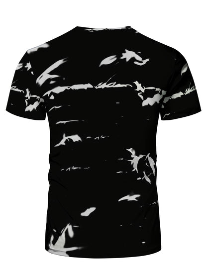 Men's High-Elasticity Anti-Tear Graffiti T-Shirt - Black  White Geometric Print, Tight-Fit Athletic Top for Gym, Running, Yoga  Casual Summer Wear, Gym Clothes, Highelastic Polyester, Short Sleeve Design