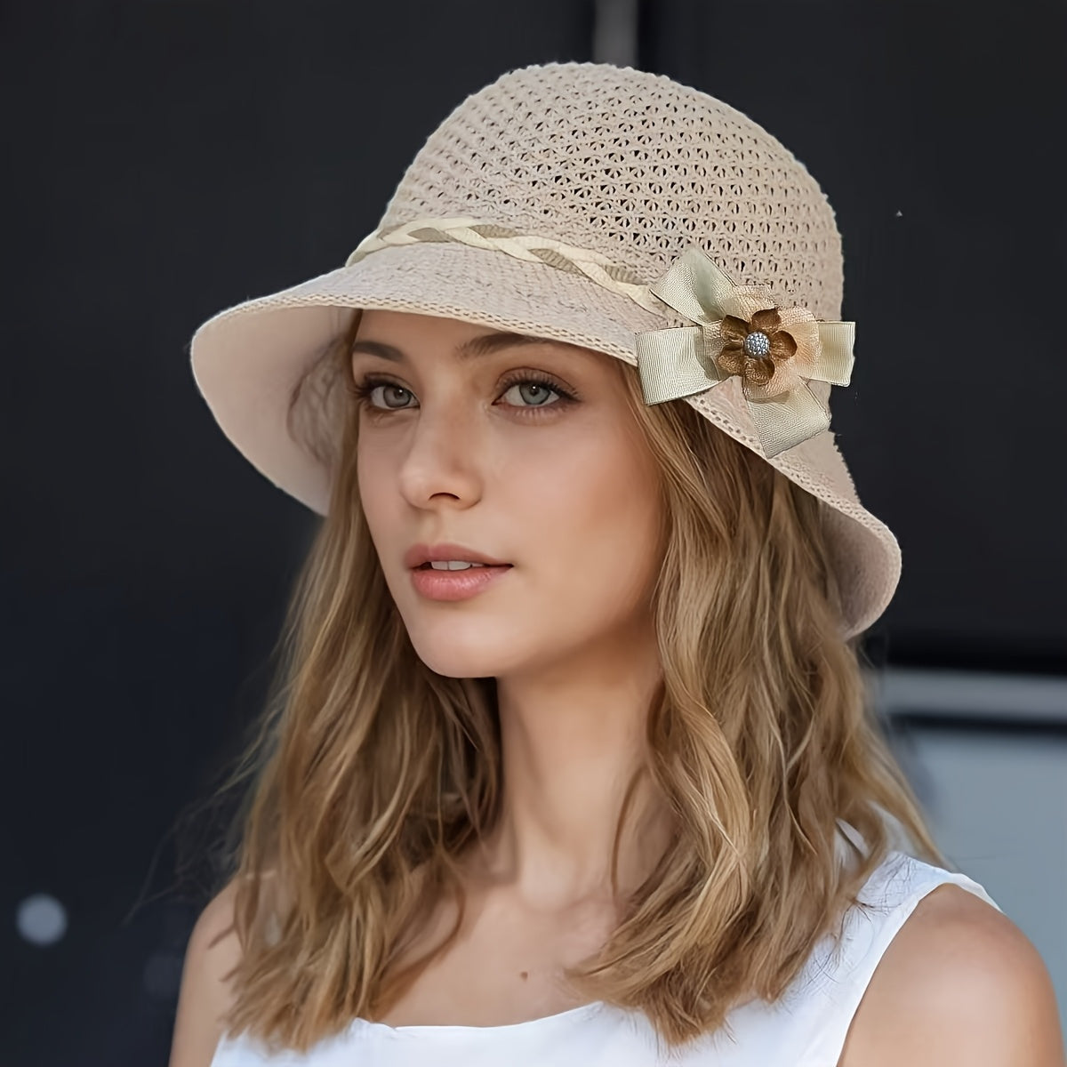 Elegant Women's Floral Breathable Polyester Bucket Hat for Summer